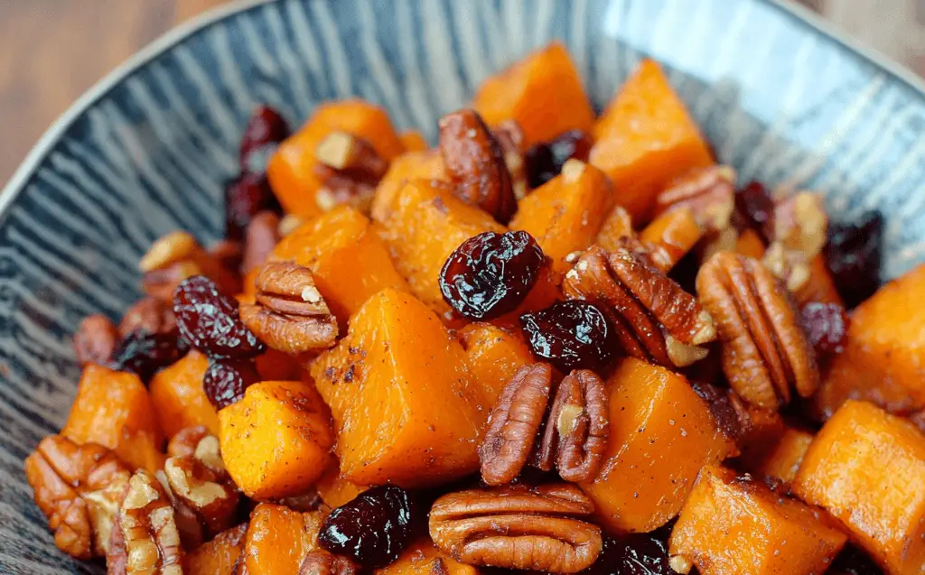 Roasted Butternut Squash with Cranberries and Pecans