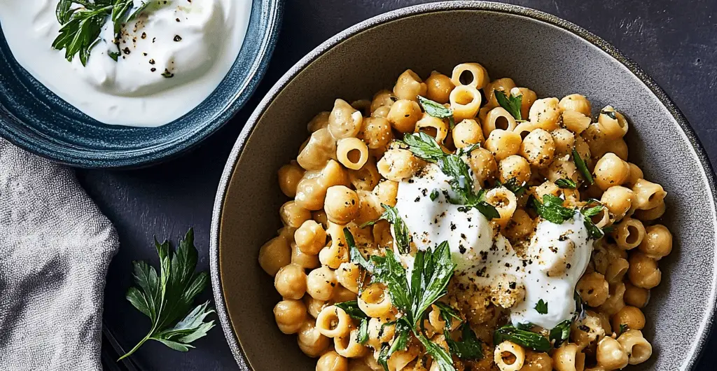 Ditalini With Tender Herbs, Chickpeas & Yogurt